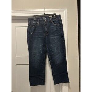 Time and Tru Straight Crop Jean Womens Sz 16 Distressed High Rise Dark Wash NWT